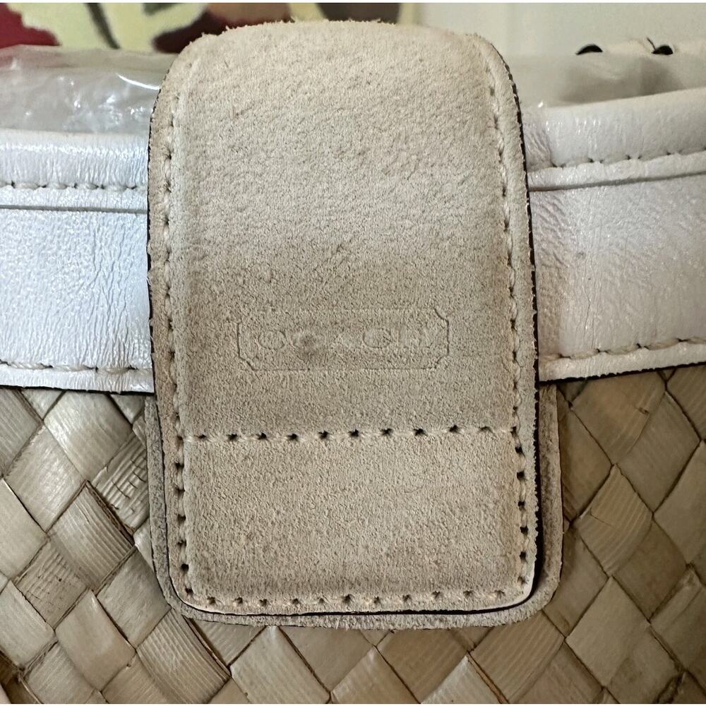 Coach Vintage Hampton Basket Weave Straw Suede Leather Satchel Tan White 4419 - Picture 4 of 9
